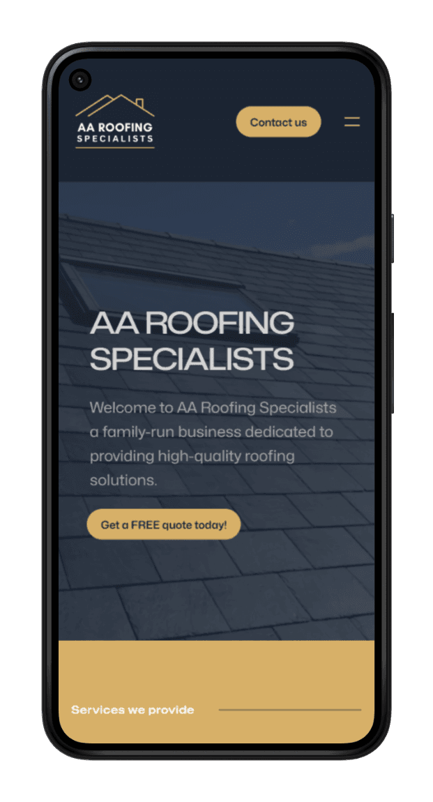 AA Roofing Specialists mobile website mockup